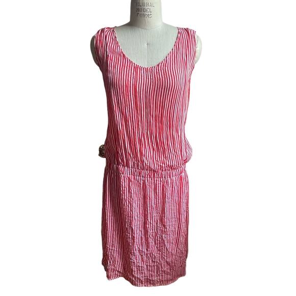 Alquema Red Stripe Sleeveless Dropwaist Crinkle Dress Size 2/ Medium / Large - Picture 1 of 5